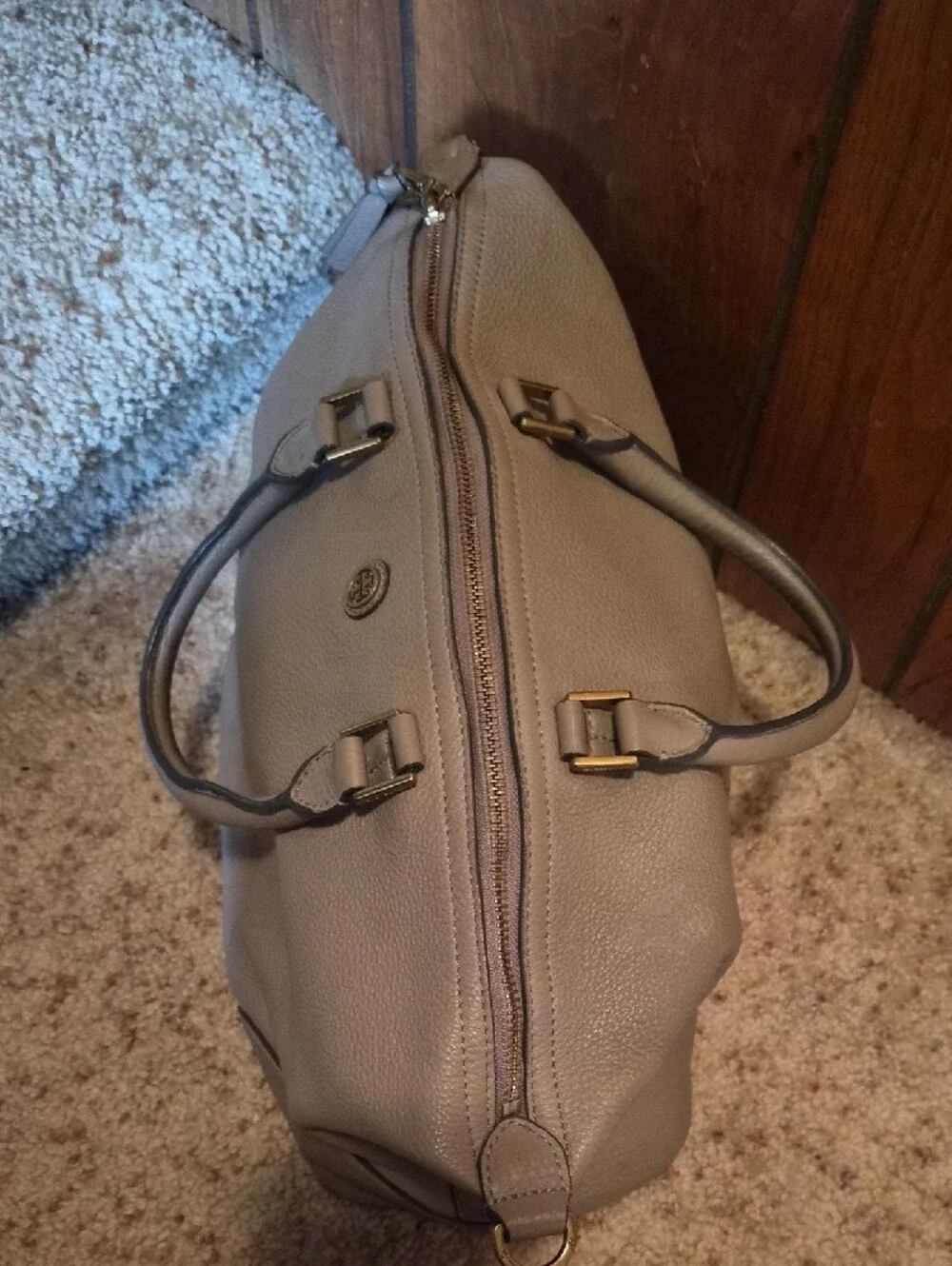 Tory Burch Pebbled Leather Satchel in Taupe